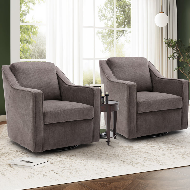 Masafumi Upholstered Swivel Armchair Set of 2 Latitude Run Fabric or Leather Type Brown Polyester